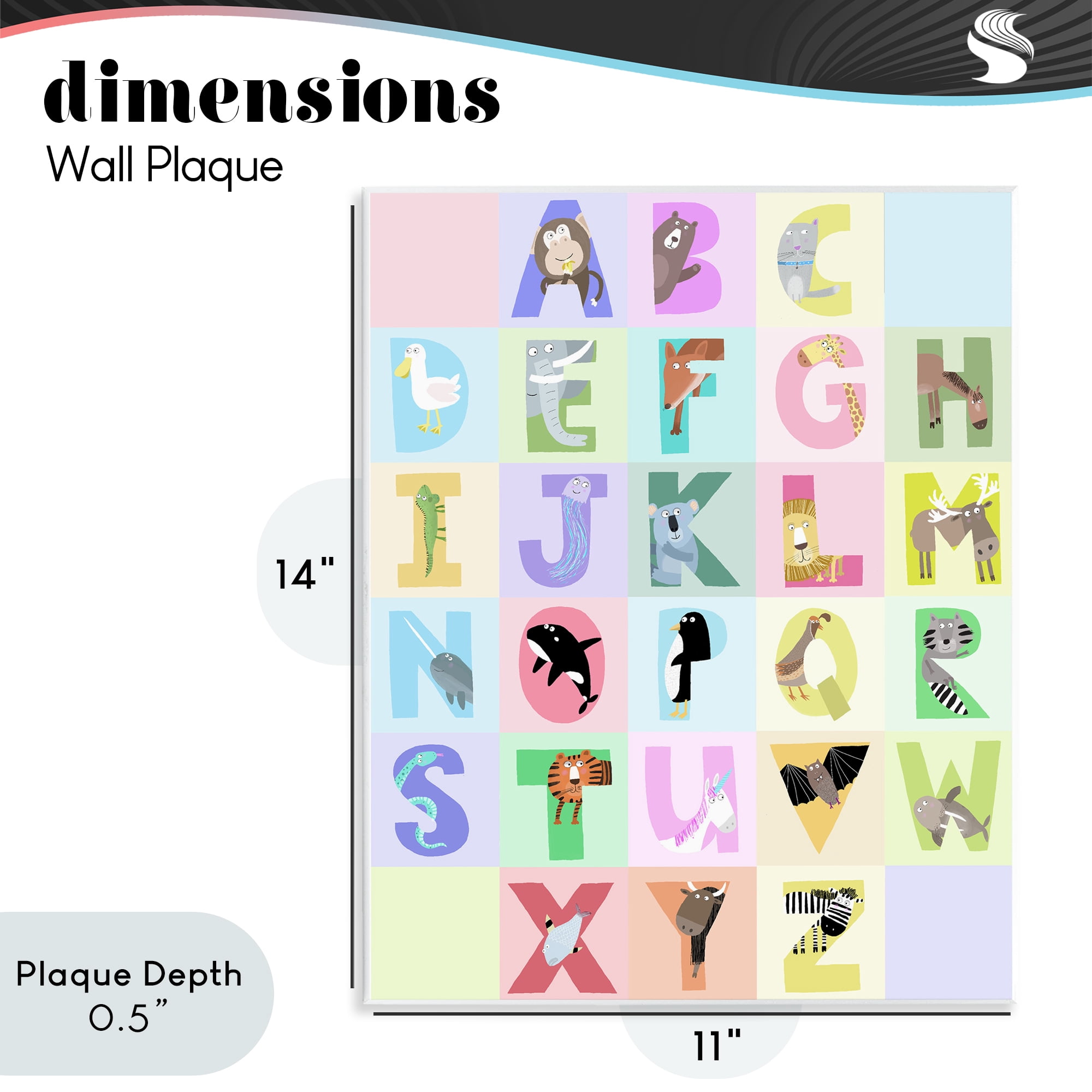 Stupell Industries Animal Alphabet in Pastels Wall Plaque Art, design by Carla Daly