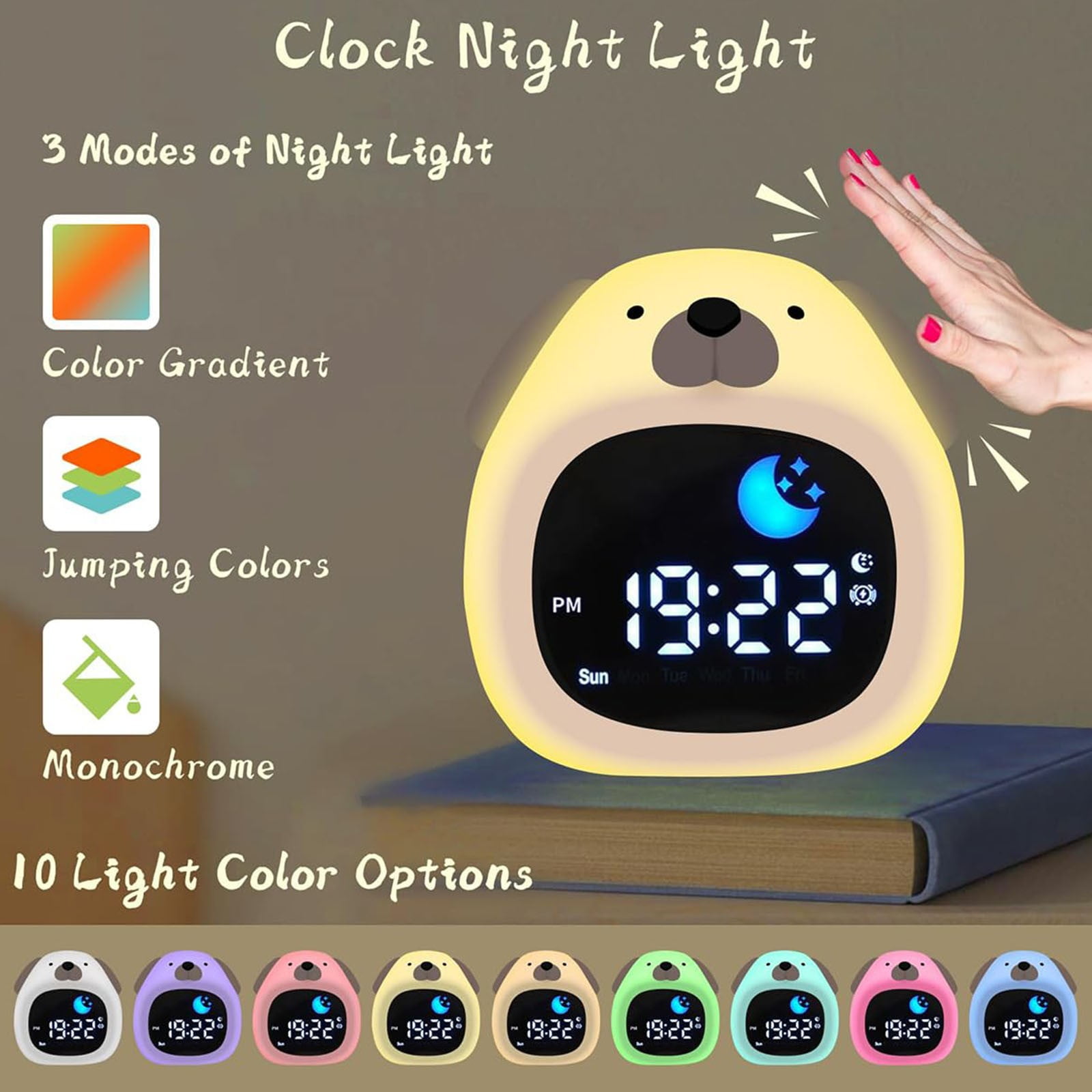 ZMKIAG Kids Alarm Clock with Color Change Night Light, Bedside Sleep Trainer Clocks with White Noise Rechargeable Cute Animal Shaped Digital Clocks for Boy & Girl