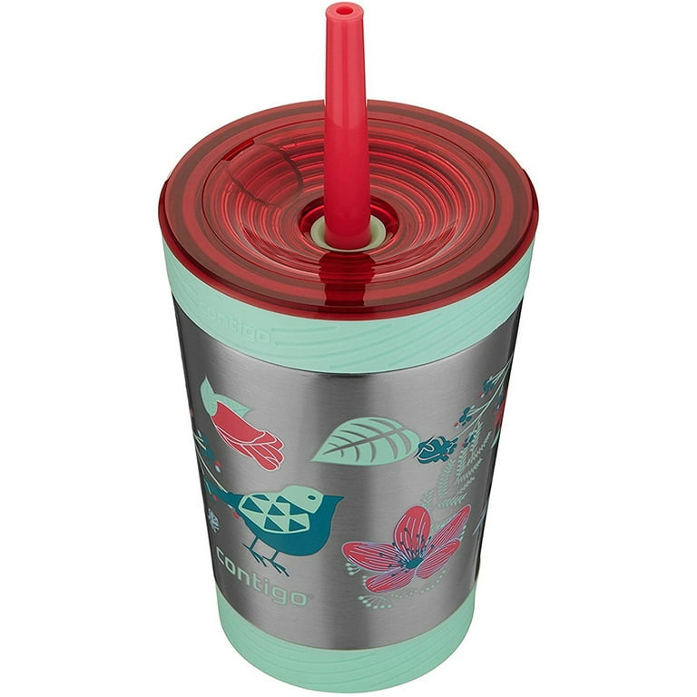 Contigo Thermalock Spill-Proof Kids Stainless Steel Tumbler with Straw, 12 oz, Sprinkles with Birds & Flowers