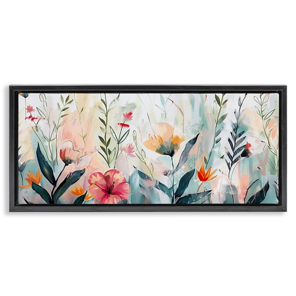 Stupell Industries Floral Garden Whispers Black Framed Floater Canvas Wall Art design by Elara Yasna, 11 x 25