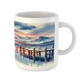 thumbnail image 3 of Ambesonne Lake Ceramic Coffee Mug, Pastel Sunset Serene Pier View, 11 oz, Peach Blush Ceil Blue, 3 of 4