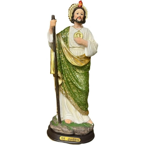 St. Jude Thaddeus Statue – San Judas Tadeo with Fabric Cloak – Resin Catholic Figure with Votive Candle – Patron Saint of Impossible Causes – Home Altar Décor (9")