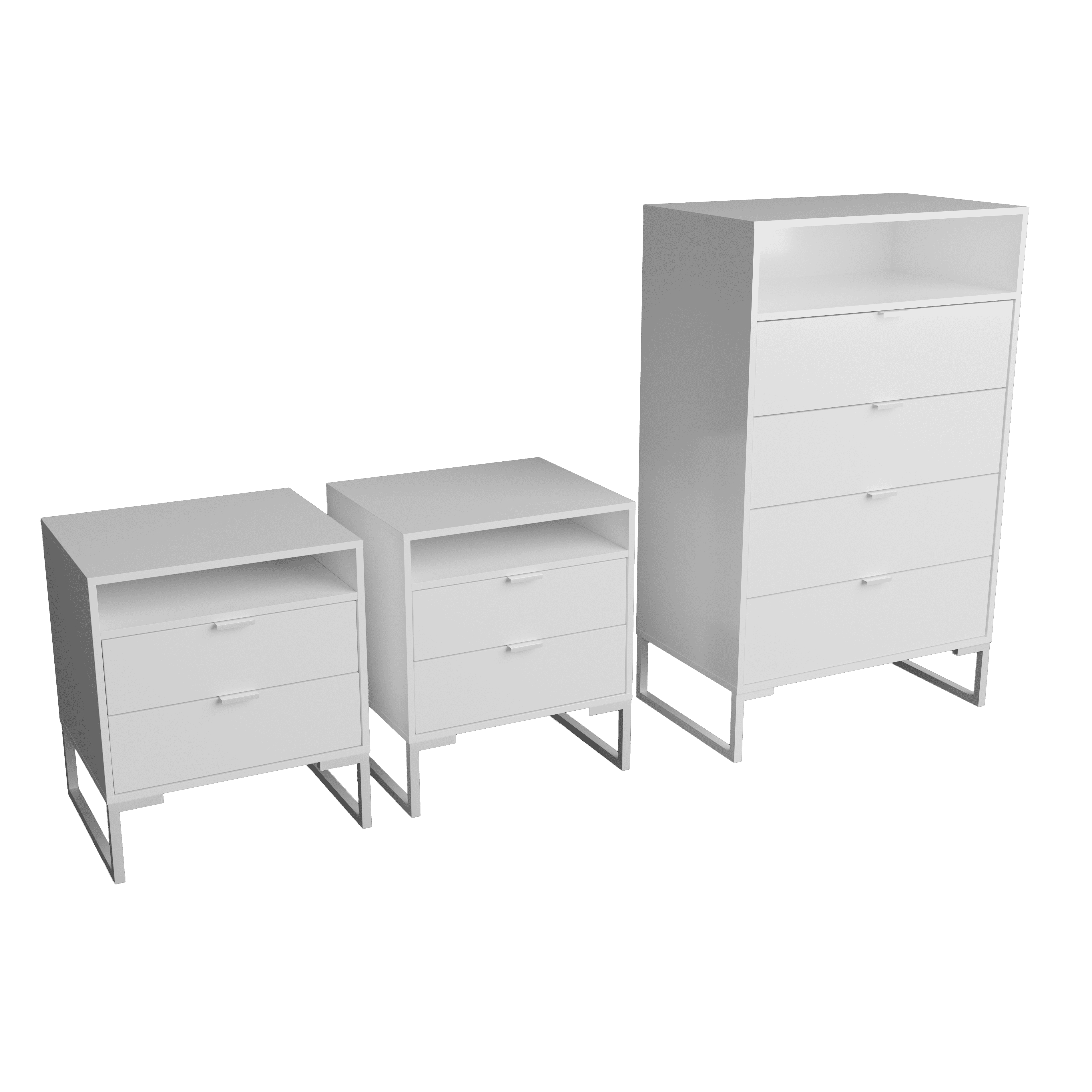 Kappesberg Amelia 3-Piece White Bedroom Furniture Set with 4-Drawer Vertical Dresser and 2 Nightstands - for Adults and Teens