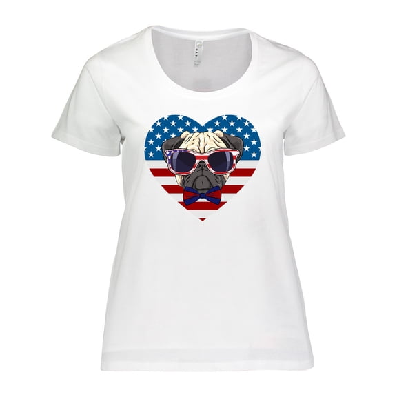 Inktastic Pug Dog Patriotic US Flag Heart Women's Plus Size T-Shirt