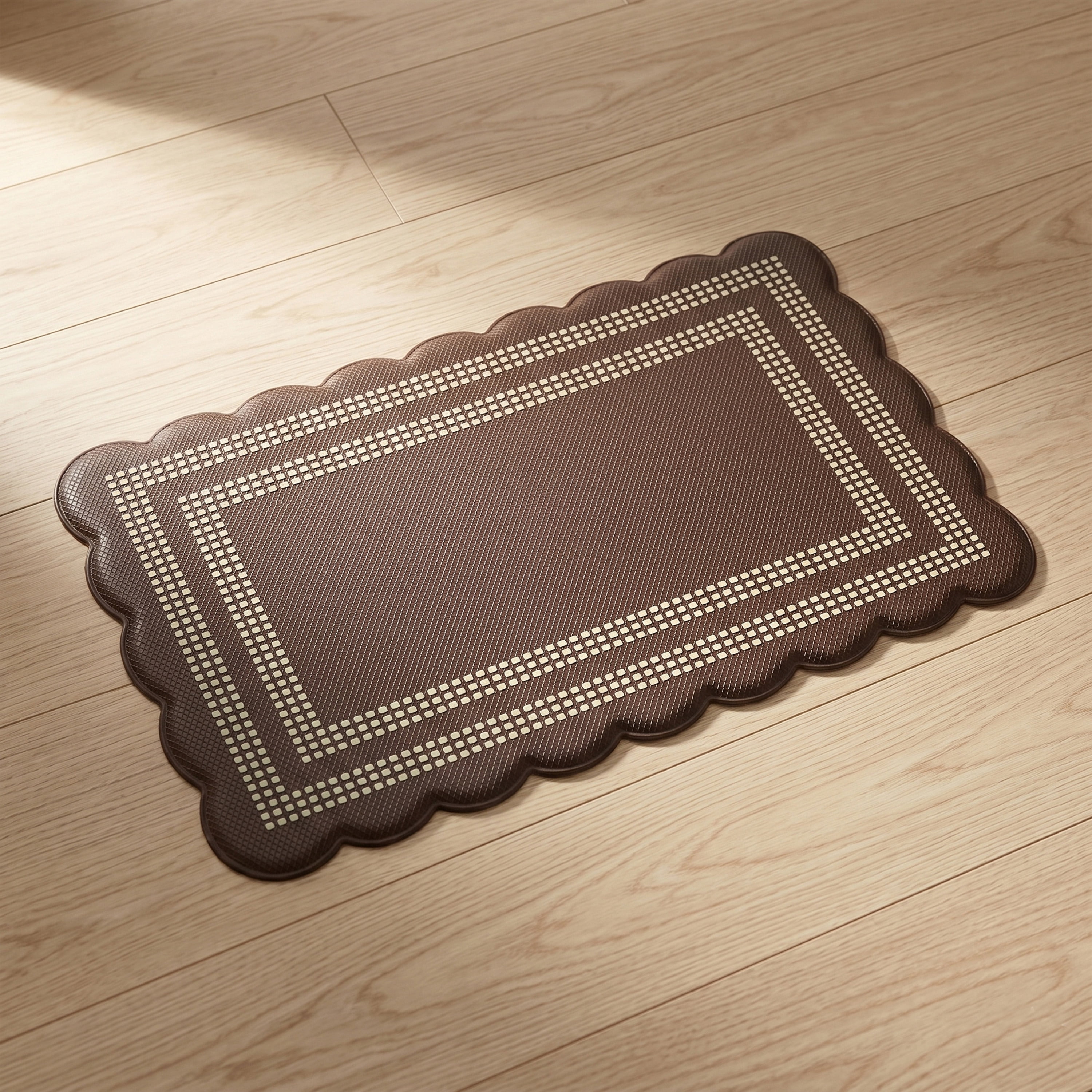 Scalloped Edge Anti-Fatigue Mat 18x30 - Remi - Brown/Ivory