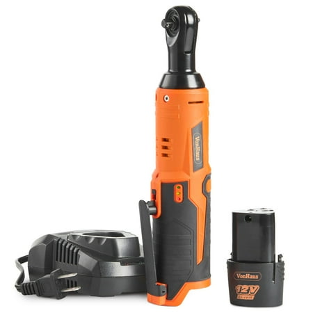 0.375' Drive Ratchet Wrench VonHaus Cordless Electric Ratchet Wrench Set with 12V Lithium-Ion Battery and Charger Kit 1/4