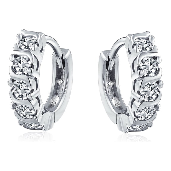 Bling Jewelry Womens Wave Set Clear CZ Hoop Mini Huggie Earrings .925 Sterling Silver