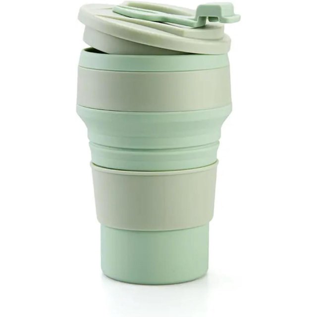 Taza plegable con tapa, taza portátil reutilizable, bebidas frías y calientes, a prueba de fugas, ecológica, sin BPA, silicona de calidad alimentaria