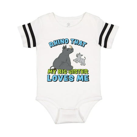 

Inktastic Rhino That My Big Sister Loves Me with Cute Rhinos Gift Baby Boy or Baby Girl Bodysuit