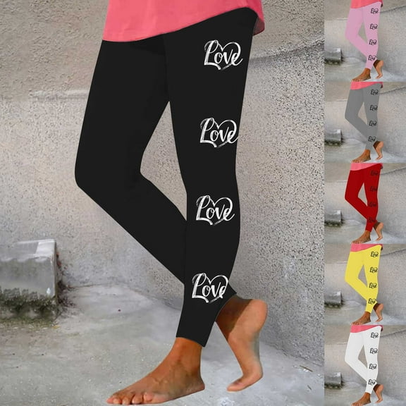 Feancey Prime Sales Leggings for Women High Waist Casual Valentines Day Workout Pants Novelty Heart Print Stretchy Tummy Control Tights Seamless Butt Lift Yoga Pant Black L
