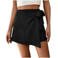 thumbnail image 2 of Rezuofi 2 Pcs Women's Summer Mini Wrap Shorts Knot High Waist Belted Skorts Zipper Casual Loose Skirt, 2 of 6