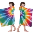 thumbnail image 4 of Colorful Rainbow Tie Dye Spiral Pattern Hooded Bath Towel，50"x30" for Ages 3 To 12 Kids, Quick Dry Lightweight Soft Microfiber Hood Beach Towel Cover Up for Kids, 4 of 7