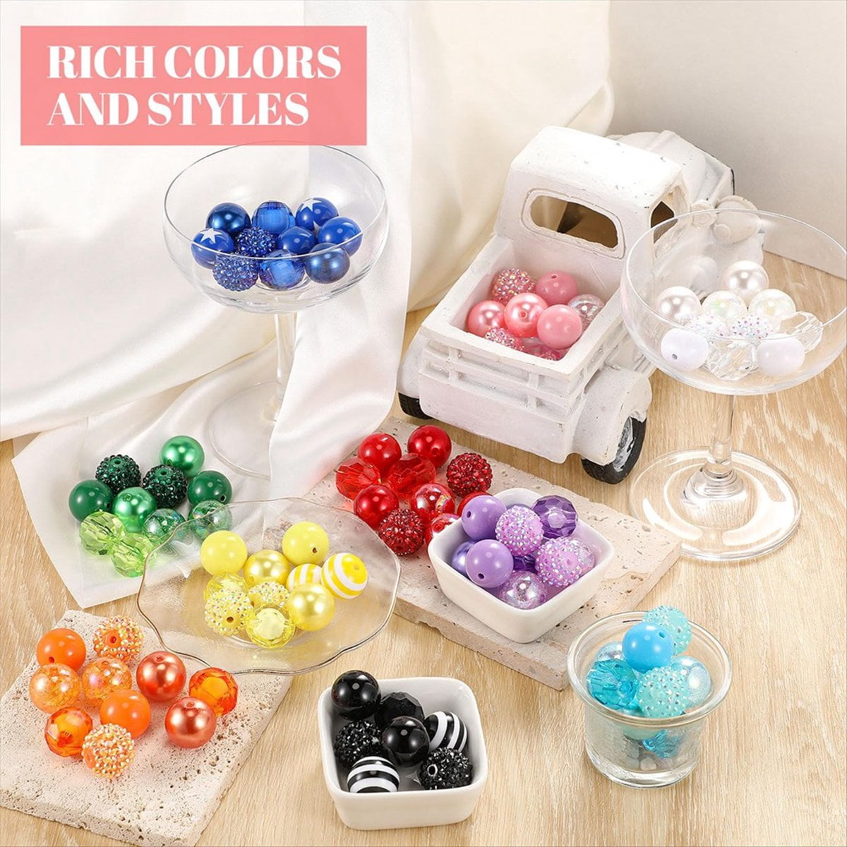 100 Pcs 20mm Beads for Pens Rhinestone Bubblegum Beadable Keychains DIY Craft Pen Jewelry Making