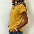 thumbnail image 2 of Stralyhd Womens Short Sleeve Solid Color Shirts Fringe Edge V Neck Linen Summer Tops Casual Spring Outfits Yellow S, 2 of 4