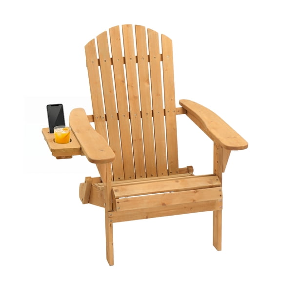 Ktaxon Folding Wooden Adirondack Chair with Detachable Side table,Folding Wood Accent Single Chair for Outdoor and Indoor, Natural Color