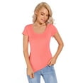 thumbnail image 4 of LiangRou Women's Mini-Ribbed Stretch Scoop Neck T-Shirt Watermelon Red Large (US 12 14), 4 of 6