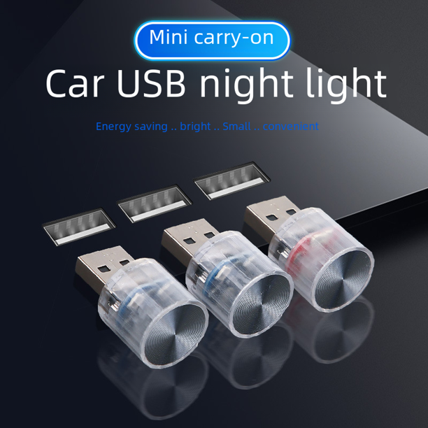 Luz de noche USB para coche, luz de ambiente para coche, luz de noche LED, luz portátil para exteriores, luz redonda, iluminación para pies de coche