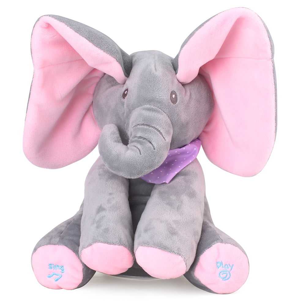 Baby Kids Peek-a-boo Singing Elephant Toys Plush Music Animated Soft Cuddly Gift 
