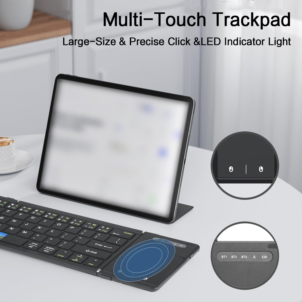 Jomaa Bluetooth Foldable Keyboard with Touchpad Left Right Keys Rechargable Wireless Keyboard for Windows Mac OS Laptop Tablets