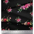 thumbnail image 3 of Soimoi Black polyester Crepe Fabric Leaves & Ranunculus Floral Printed Fabric 1 Yard 42 Inch Wide, 3 of 3
