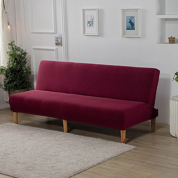 Sofa Cover,Folding Sofa Bed Cover Solid Color Futon Armless Slipcover Polyester Elastic Fabric All Inclusive Cover