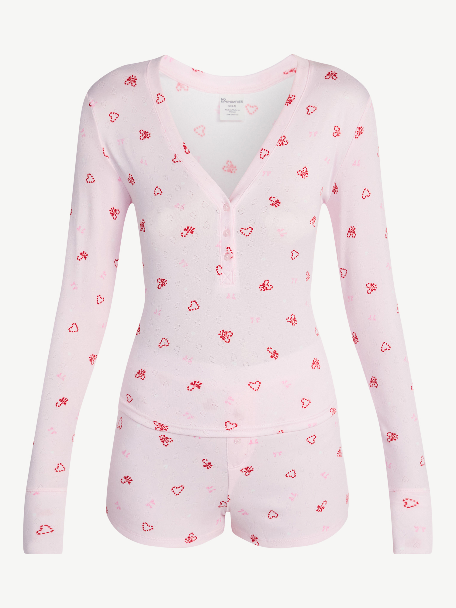 No Boundaries Giftable Henley Sleep Top and Shorts with Socks Set, 3-Piece, Women's XXS-3X