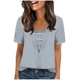 thumbnail image 2 of Xdegoge Blouse for Women V Neck Short Sleeve Casual Striped Inner Layer Design Fake Two Piece Loose Fit Fashionable Work Office Stretchy Soft Texture Elegant Summer Tops, 2 of 5