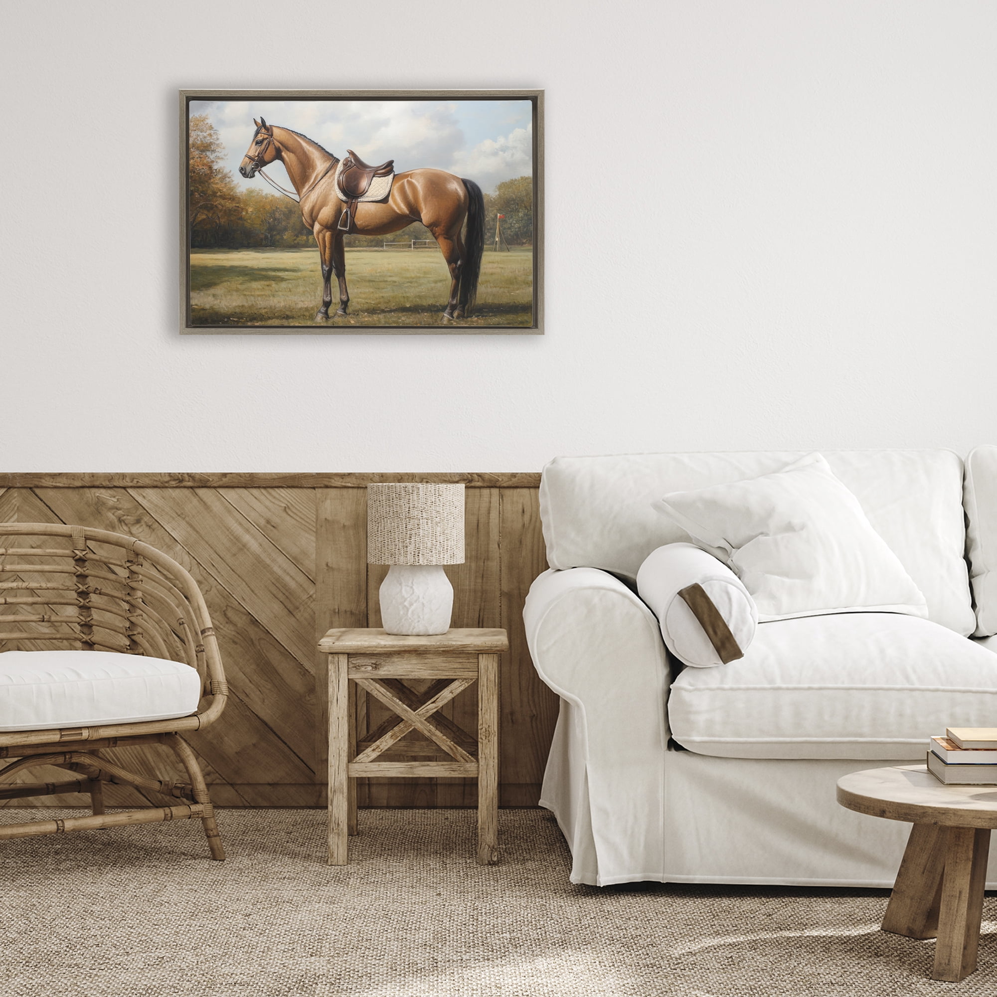 Stupell Industries Show Ready Horse with Saddle Brown Framed Floater Canvas Wall Art, design by Petal Prints Design