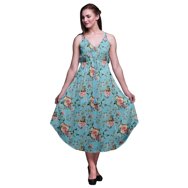 Bimba Floral Femmes Été Imprimé V Cou Midi Robe Vacances Station Wear-X-Small
