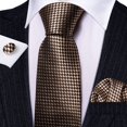 thumbnail image 4 of Set Clásico de Corbata Marrón a Cuadros Barry.Wang, Corbata Tejida, Marrón a Cuadros, Talla Única, 4 of 5