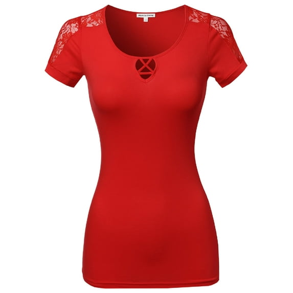 FashionOutfit Women's Cute Detail Casual Cap Sleeve Tee Shirt