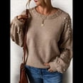 thumbnail image 4 of Suéter de Larga con Cuello Redondo y Perlas para Mujer, Talla Grande, Informal Caqui M, 4 of 10