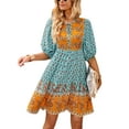 thumbnail image 2 of Txlixc, vestido de media manga para mujer, estampado Floral Vintage, botón, vendaje, verano, bohemio, vacaciones, vestido de fiesta, ropa de calle Txlixc Casual, 2 of 7