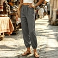 thumbnail image 5 of Qingpeng Womens Textured Woven Jogger Pants Elastic Drawstring High Waisted Side Hidden Pockets Button Decor Cuff Loose Summer Casual Trousers, 5 of 7