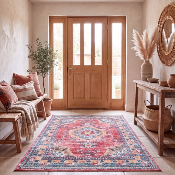 SAFAVIEH Madison Dixie Oriental Area Rug, Orange/Light Blue, 3' x 5'