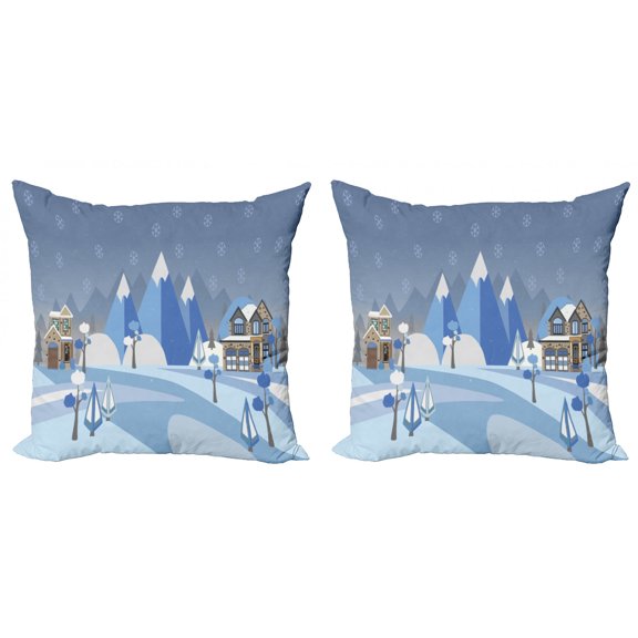 Ambesonne Landscape Throw Pillow Cover 2 Pack, Wintry Outdoors Houses, 20", Multicolor