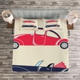 thumbnail image 3 of Ambesonne Cars Quilted Bedspread Set 3 Pcs, Retro Convertible, Queen Size, Dark Coral Night Blue, 3 of 3