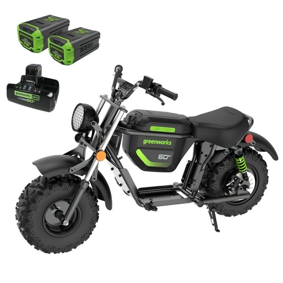 Greenworks 60V Electric Mini Bike for Aduatwith (2) 8.0Ah Battery & 10A Dual Port Rapid Charger