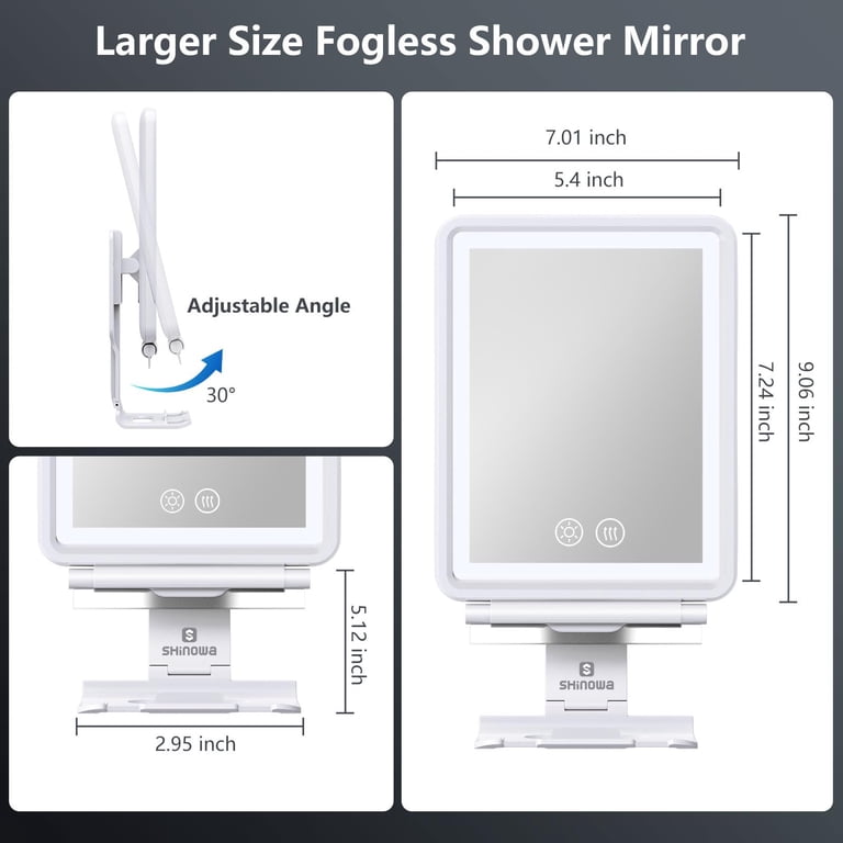 Heated Shower Mirror Fogless For Shaving, Lighted Shower Mirror 3 Color Dimming Heated Shower Mirror Fogless For Shaving, Lighted Shower Mirror 3 Color Dimming