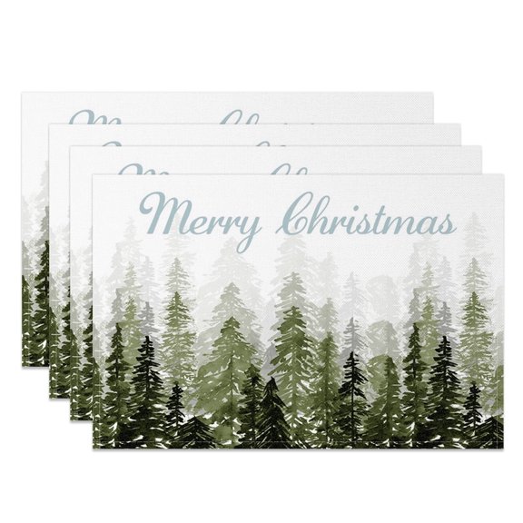 SUNOLIFE Christmas Tree Placemats Set of 4,Winter Forest Party Table Place Mats 12x18 inch