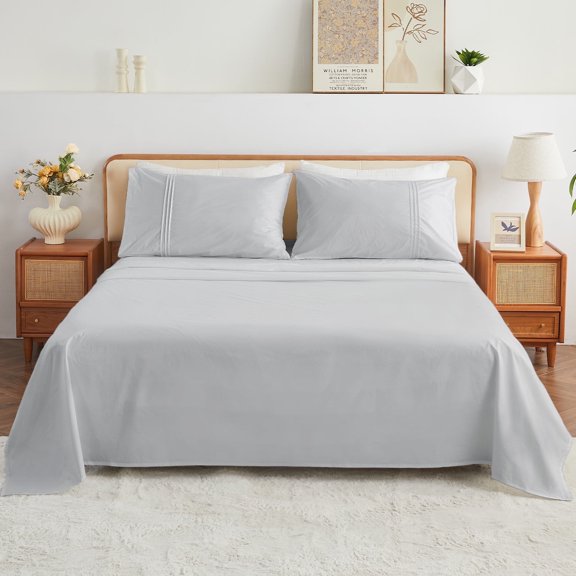 Kingrest 4PC Luxury Deep Pocket Queen Sheet Set Fit 16", 100% Organic Cotton Breathable Super Soft Queen Size Sheet Set, Luxury Hotel Style Home Decor Queen Bed Sheet Set, Gift for Women, Men