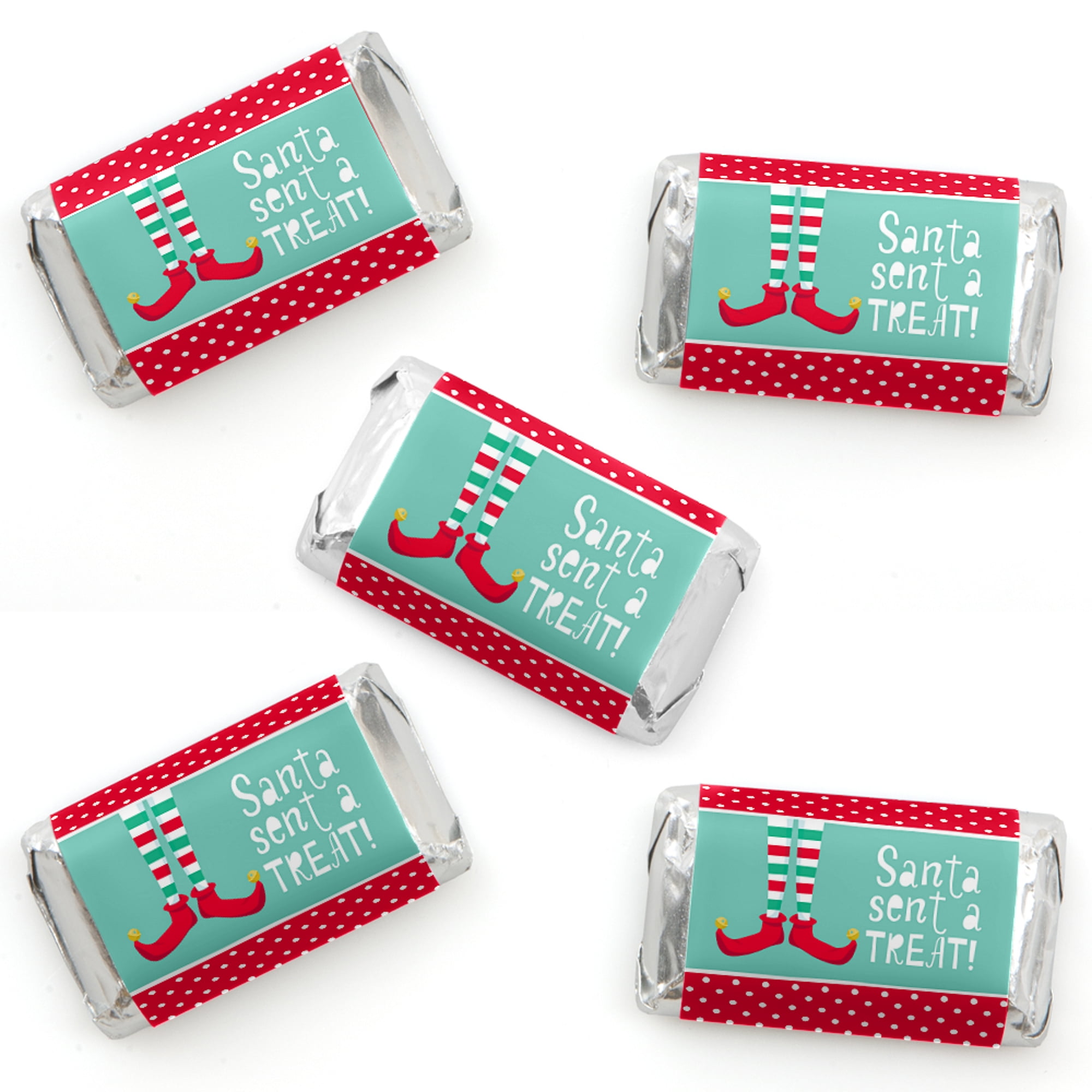 Elf Squad - Mini Candy Bar Wrapper Stickers - Kids Elf Christmas and Birthday Party Small Favors - 40 Count