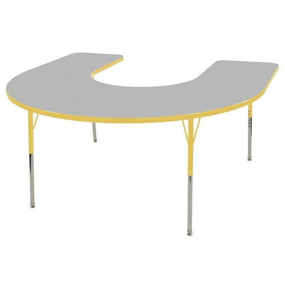 60in x 66in Horseshoe Everyday T-Mold Adjustable Activity Table Grey/Yellow - Standard Swivel with Seven 18in Stack Chairs Yellow - Swivel Glide