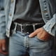 thumbnail image 4 of Vestido casual campestre de cuero Belt Wrangler negro para hombre, 4 of 7