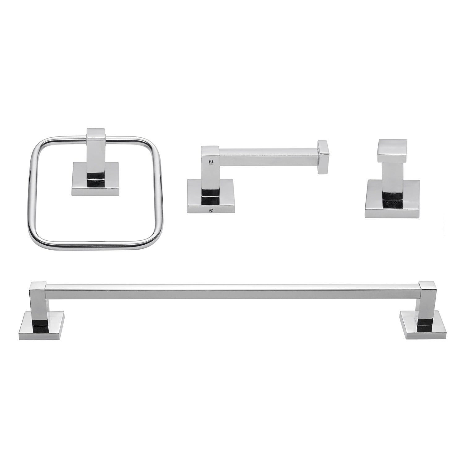 Globe Electric Finn 4-Piece Polished Chrome Bathroom Hardware Kit with Wall-Mount Towel Bar, Towel Ring, Robe Hook, and Toilet Paper Holder