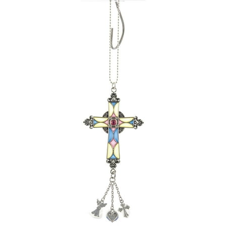 Glass Purple Cross - Yellow Blue & Purple Stained Glass Cross Ornament by Ganz