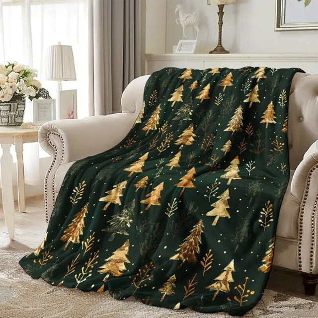 Couverture de Sofa Imprimée de Noël / Jeté en Molleton de Polyester Vert / Couverture Douce, Chaude et Confortable / Flanelle Durable Résistante aux Plis / Usage Intérieur Extérieur pour la Maison pendant les Fêtes 27.5x39 Po & 51x59 Po