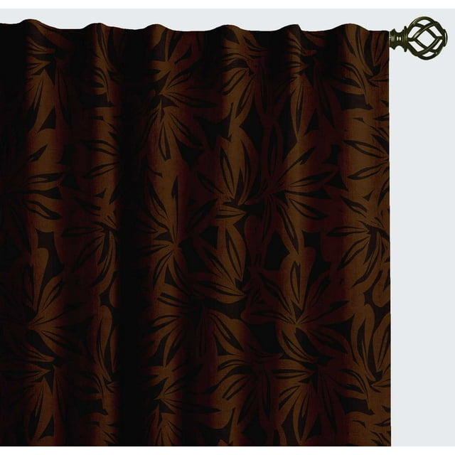 Vargottam Cotton Curtains for Windows - 3-in-1 Rod Pocket/Back Tab Short Window Drapes - Light Filtering Cotton Panels - Set of 2, 52"x63" - Hand Drawn Floral Design (Brown)