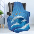 thumbnail image 4 of Marine Soft Flannel Fleece Blanket, Underwater with Group of Fish and Wave in the Ocean Coral Reef Illustration, Cozy Plush for Indoor and Outdoor Use, 50" x 70", Violet Blue Orange, by Ambesonne, 4 of 5