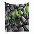 thumbnail image 1 of Plant Soft Flannel Fleece Blanket, Basalt Stones with Bamboo Leaves Sticking Water Droplets Harmony of Nature, Cozy Plush for Indoor and Outdoor Use, 50" x 70", Dark Taupe Lime Green, by Ambesonne, 1 of 6
